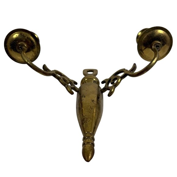 Mid Century Modern Brass Two-Arm Wall-Mounted Candle Sconce Holder Ornate Design - Picture 2 of 5